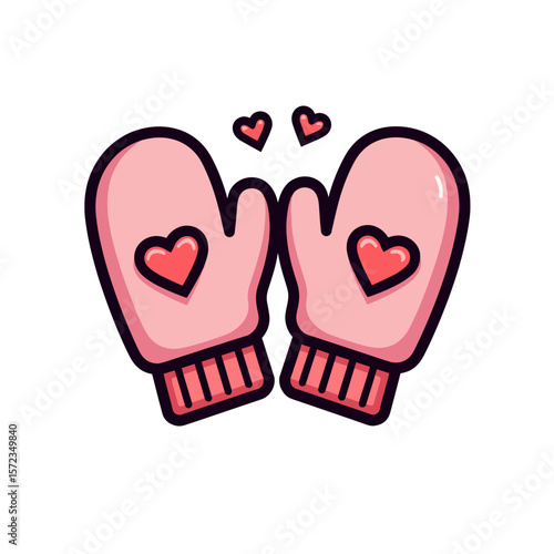 Pink mittens with heart design, winter warmth and love illustration
