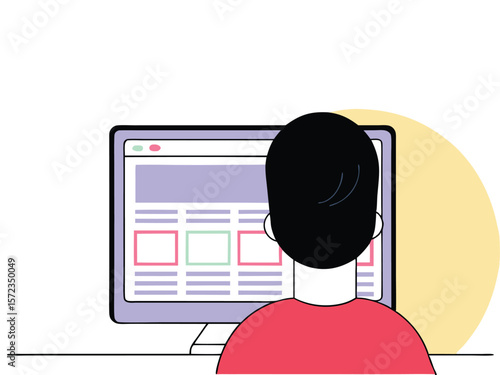 Person viewing a website on a computer screen simple flat illustration