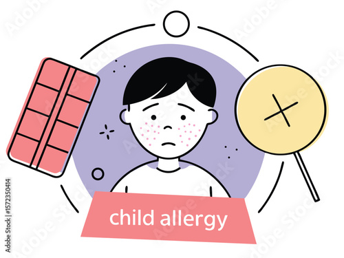 Child allergy illustration depicting symptoms and medication with a clean and modern vector style