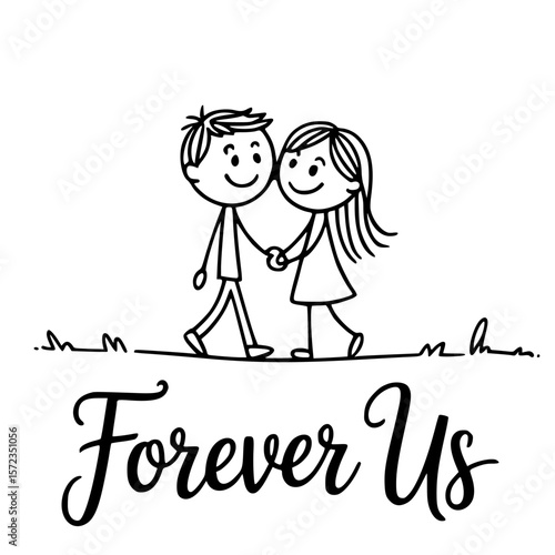Forever Us: a lovely sketch drawing a boy and girl holding hands together. Expressing the everlasting relationship