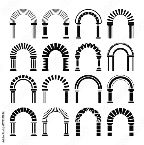 Line arch door frames. Minimalist ornate geometric doorway border frames, simple ornamental arched entrance decorative doors. Vector arch collection.
