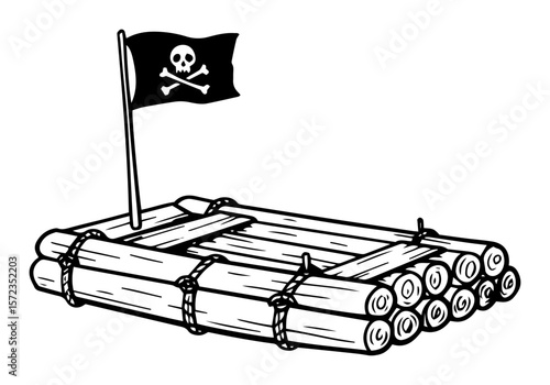 raft with pirate flag