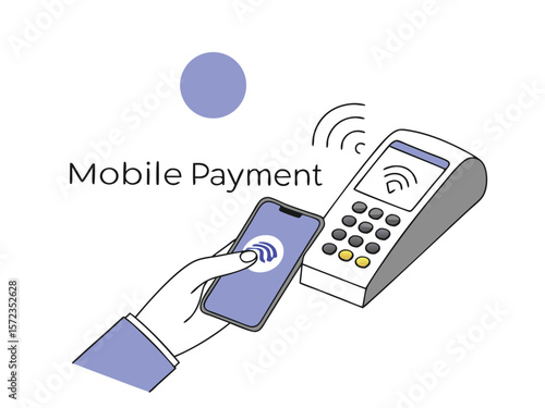 Mobile payment system concept illustrating contactless transaction with smartphone and terminal.