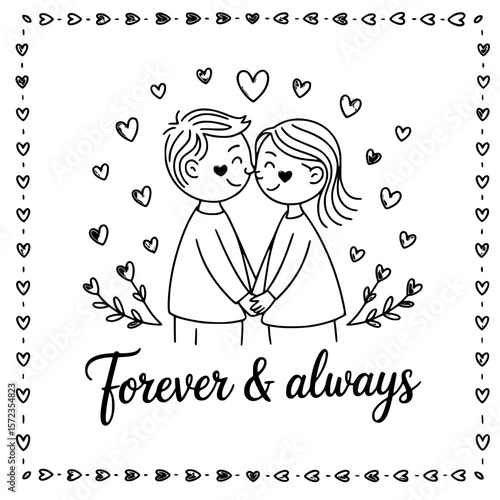 Eternal Bond: A sweet illustration captures a moment of tender connection between two souls with the words forever & always.
