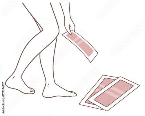 Depilation concept depicting leg waxing with wax strips on a white background
