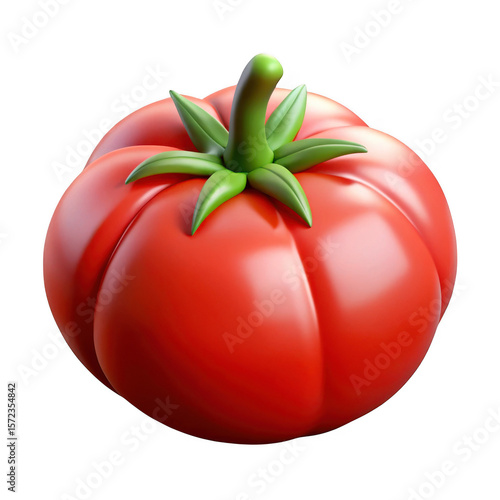 3d realistic red tomato with green stem isolated on transparent background