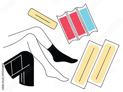 Depilation concept illustration of leg hair removal with wax strips and bikini line treatment