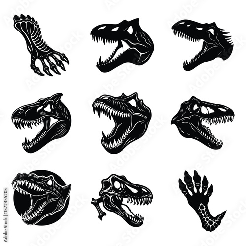 Authentic hand drawn sketch of a prehistoric dinosaur skull illustration