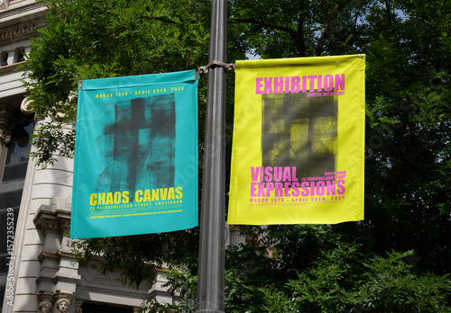 Outdoor ad flag banner mockup in Madrid