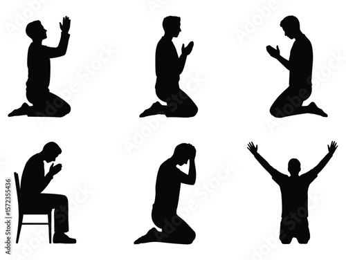 Praying People Silhouettes Kneeling Figures in Prayer