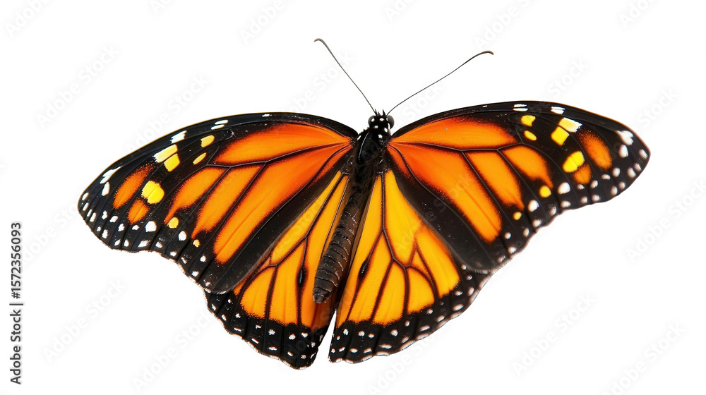 Fototapeta premium Vibrant monarch butterfly background isolated on a Transparent background, PNG file.