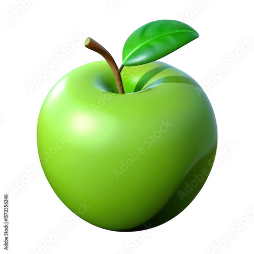 3d green apple with leaf isolated on transparent background