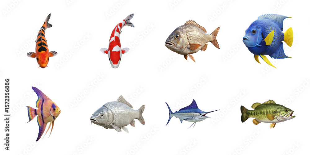 Obraz premium Fish – Hyper-Realistic 3D Render – Aquatic PNG Clipart Set