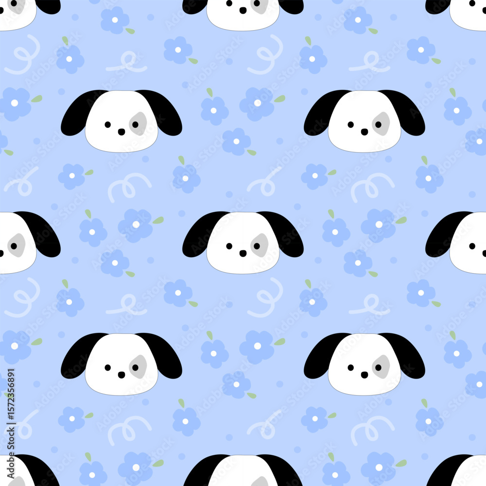 Obraz premium seamless pattern with puppy and flowers, fabric pattern, gift wrapping paper, notebook cover, phone case pattern 