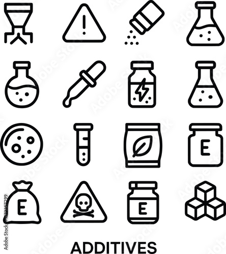 Minimalist Outline Additives Element Set Chemical Experiment Icon
