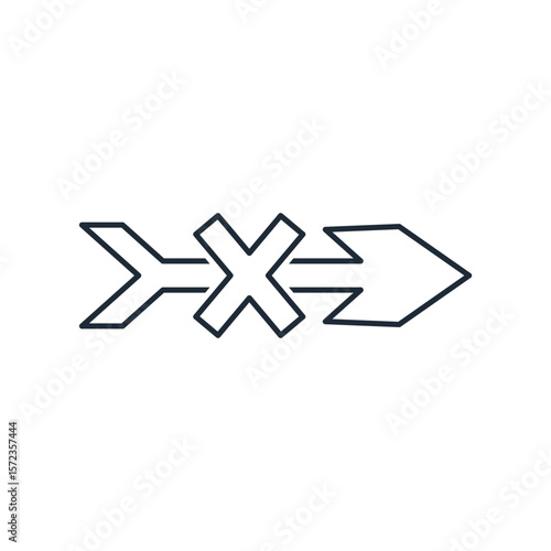 Crossed out arrow. Blocking movement.Vector linear icon illustration isolated on white background.