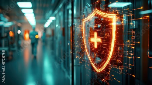 Digital Shield Symbol Representing Cybersecurity in Healthcare Sector