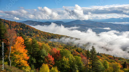 A stunning view of autumn leaves in the Great Smoky Mountains, North Carolina, highlighting the season's colorful transformation