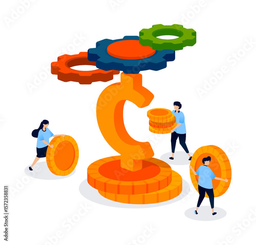 penny and a stack of money show how small denominations play a vital role in spending, saving, and income generation within financial systems. Can be used for banner, mobile app, website,  ads