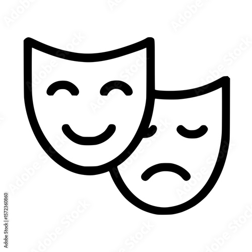 Simple Line Art Comedy and Tragedy Mask Theater Symbol Icon