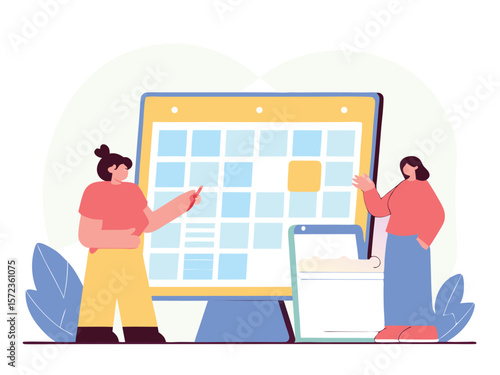 Business team reviewing schedule calendar and planning meetings for team project