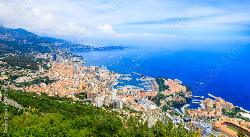 Aerial Panorama of Monaco Monte-Carlo, the European Symbol Resort for exclusive real estate on the Mediterranean sea, international jet set, highlight and attraction of the Côte d'Azur - Monaco, 2025
