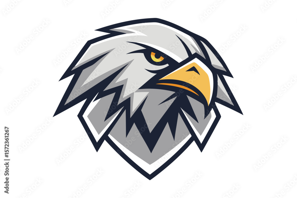 Fototapeta premium eagle head shows sharp detail with gray plumage and focused golden eyes