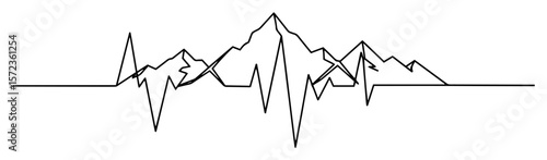 heartbeat line turning into mountain range line art