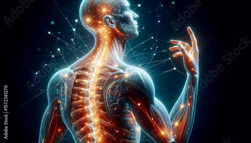 Digital Illustration of Self Myofascial Release with Glowing Fascia Lines for Injury Prevention