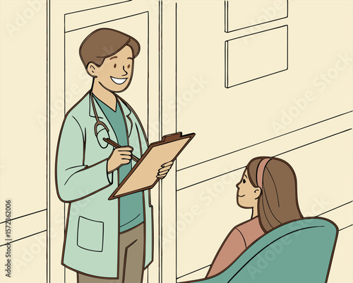 Doctor consulting with a patient during a medical examination in an illustrated style