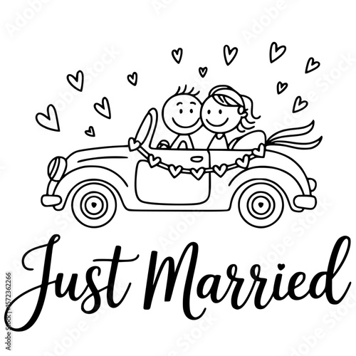 just married car with banner wedding celebration romantic newlywed drive