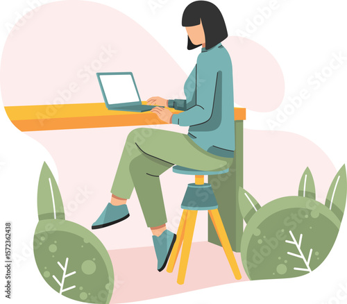Young women and laptop illustration