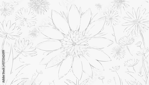 Beautiful flowers in a blooming garden, intricate floral design, black and white coloring page
