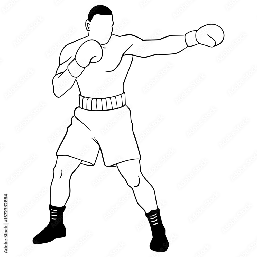 Boxing Illustration Outline Cartoon Character Boxing Illustration Outline Cartoon Character