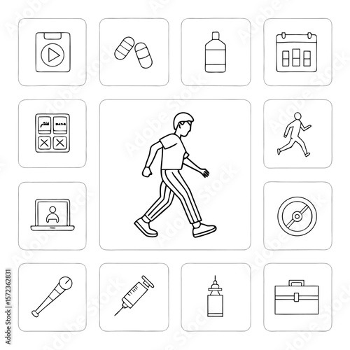 Illustration showing various exam and test related icons including calendar, pencil, calculator and more icons