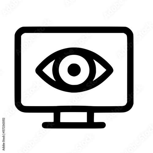 Simple Outline Eye on Screen Monitor Icon Symbol Pictogram