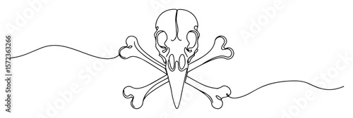 crow skull crossbones line art vector