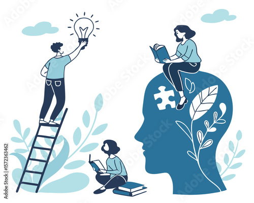 Illustration depicting knowledge acquisition and the process of innovative thinking
