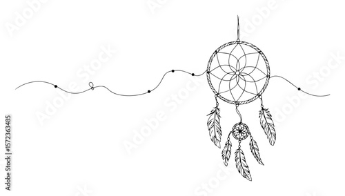 dreamcatcher hanging feathers line vector