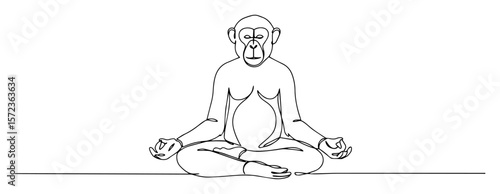 meditating monkey yoga pose line vector