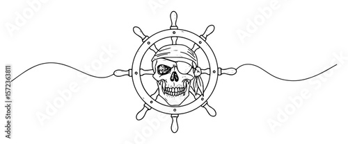 ship helm with pirate skull eye patch vector