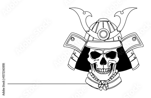 samurai skull helmet warrior line vector