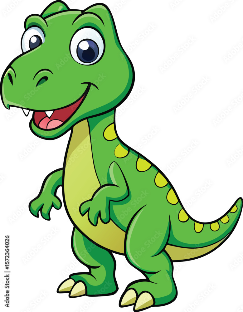 Fototapeta premium Cute green cartoon tyrannosaurus rex dinosaur isolated on white background