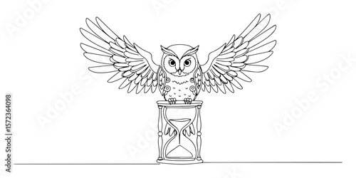 owl with spread wings on hourglass vector