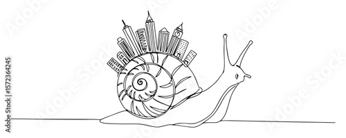 snail carrying skyscrapers on shell surreal vector