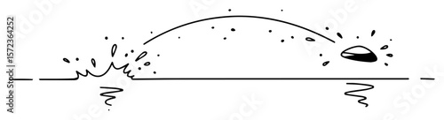 stone skipping on water minimalist line art