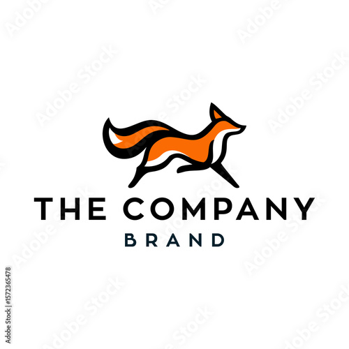 fox line logo. simple vector line art of abstract orange fox logo design jumping and running, fox wall art design, minimal line logo icon illustration isolated on white background