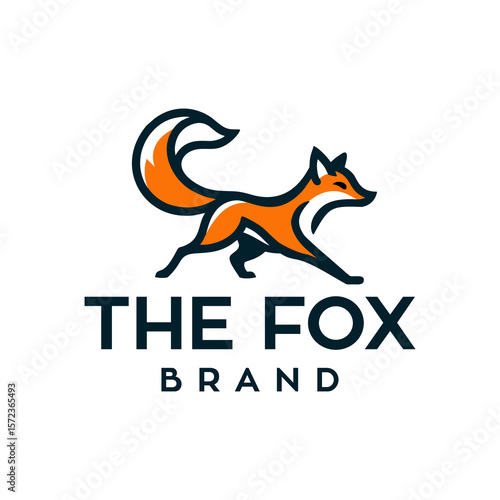fox line logo. simple vector line art of abstract orange fox logo design jumping and running, fox wall art design, minimal line logo icon illustration isolated on white background