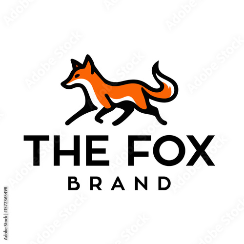fox line logo. simple vector line art of abstract orange fox logo design jumping and running, fox wall art design, minimal line logo icon illustration isolated on white background