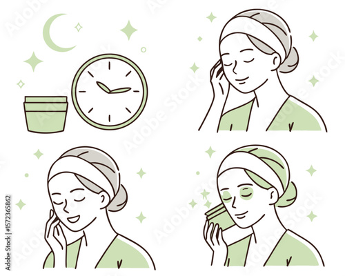 Skincare routine vector illustration with time concept on transparent background